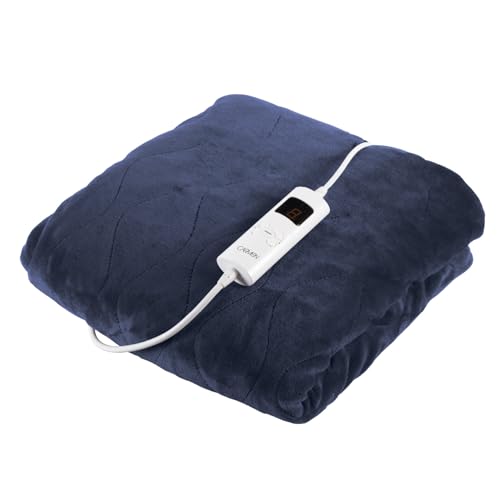 Carmen Comfort Fleece Luxury Electric Heated Throw and Over Blanket with 9 Heat Settings, Adjustable Timer and 230gsm Flannel Fleece Material,160 x 130cm, Navy Blue, C81148BLU