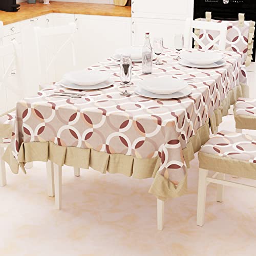 PETTI Artigiani Italiani - Tablecloth, Plastic Table Cover with Ruffles, Table Cover, Outdoor Table Cover Waterproof Cotton Circle Design Beige X12 Seats (140 x 240 cm) 100% Made in Italy