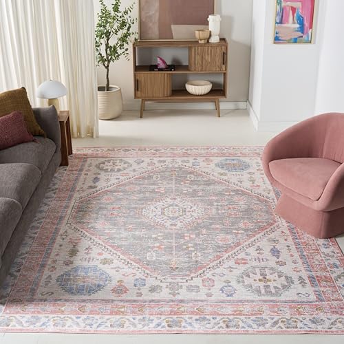Safavieh Traditional Rug Ideal for High Traffic Areas - Machine Washable - Arizona Collection, Short Pile, in Ivory and Blue, 244 X 305 cm