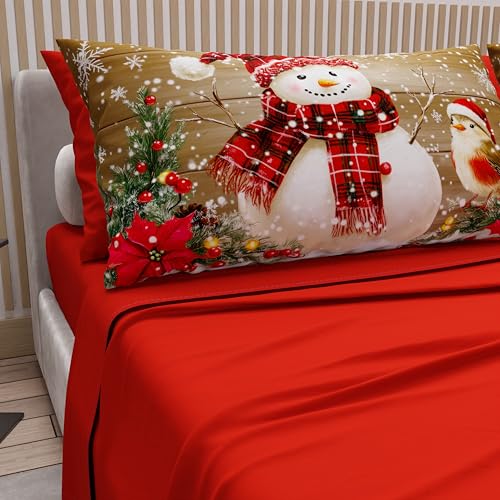 PETTI Italian Artisans - Cotton Sheets with Christmas Digital Print Pillowcases, Christmas Double Sheets, Christmas Double Bed Set, Xmas 10 Red, 100% Made in Italy