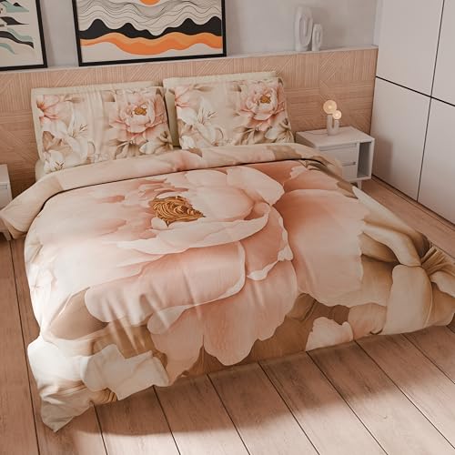 PETTI Artigiani Italiani - Maxi Double Duvet Cover Set 260 x 240 cm (2 Pillowcases 63 x 63 cm Included), Microfibre Duvet Cover Set with Digital Floral Print 25 26 - Made in Italy
