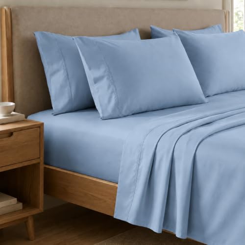 PETTI Artigiani Italiani - Single Bed Sheet Set Light Blue Cotton Percale 3-Piece Bedding Set, 100% Made in Italy