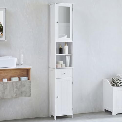 Bath Vida Priano Freestanding 2 Door Mirrored Tall Storage Cabinet, White