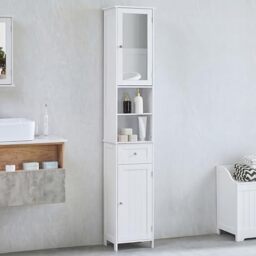 Bath Vida Priano Freestanding 2 Door Mirrored Tall Storage Cabinet, White