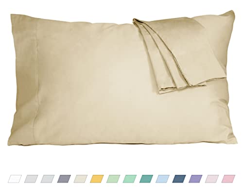 HOMTEC Pillow Cases, King Size Cotton Percale Weave Pillowcases, Pre-Shrunk Breathable and Hypoallergenic Pillowcases, Set of 2 (2 Piece King 20 Inch x 40 Inch, Light Brown)