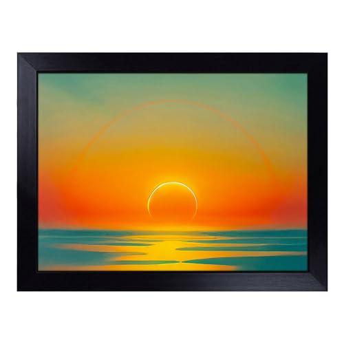 Lap Tray with Bean Bag Cushion, Bold Sunset View - Handmade in the UK, Raised Wooden Edge, Padded Cushion, Heat-Resistant Wipe-Clean Surface, for Meals, Laptops and Crafts