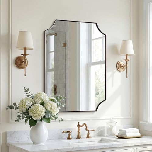 "ANDY STAR Bronze Mirror 22""x30"", Brushed Bronze Scalloped Bathroom Mirror, Rectangle Wall Mirror in Premium Stainless Steel Metal Thin Frame, Hangs Vertically or Horizontally"