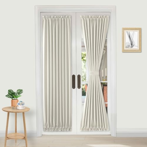 DWCN French Door Curtains ??? Rod Pocket Thermal Curtain for Doors with Glass Window, Kitchen and Patio Doors for Privacy, 36 X 72 Inches Long, 1 Curtain Panel with Tieback,Ivory