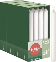 Bolsius - Smooth Taper Candles - White - 17 cm - Pack of 32 - Decorative Candles - Palm Oil Free
