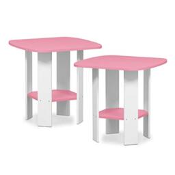 Furinno SIMPLE DESIGN Side Table Set of 2, 2-Tier End Table, Open Shelves Night Stand, Bedside Table, for Living Room, Bedroom, Pink