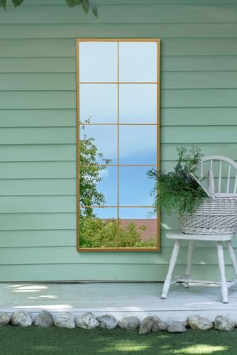 MirrorOutlet The Genestra - Gold Modern Window Garden Full Length Wall Mirror 59 x 24 150 x 60cm Silver Mirror Glass with Black Metal Frame.