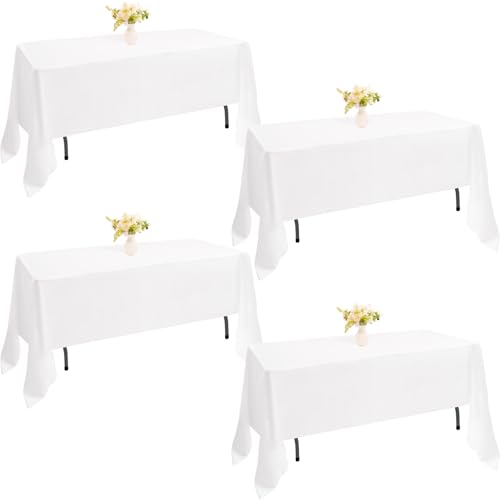JALANCY 4 Pack Rectangle Tablecloth 60x126 Inch White Table Cloth for 8 Foot Rectangle Tables Washable Polyester Table Cover for Wedding Dining Table Buffet Parties Banquet Decoration???White???