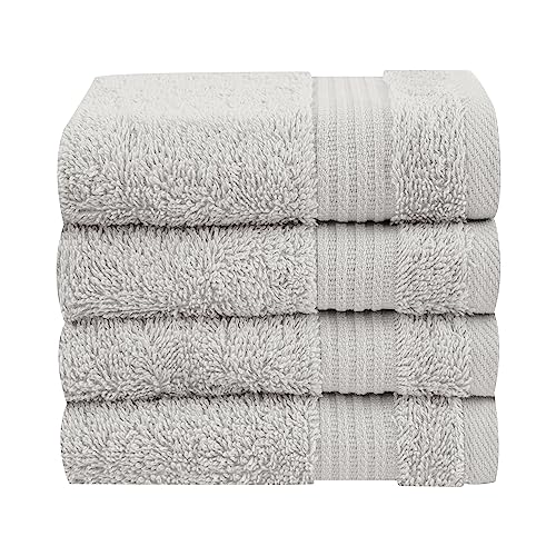 Cotton Paradise 100% Cotton Turkish Washcloth Set for Bathroom, 4 Piece Soft Absorbent Small Hand Face Towels Wash Rags, Silver Grey