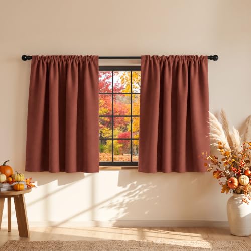 "Rust Red RV Curtains for Camper Windows, Modern Boho Vintage Mid Century Modern Short Blackout Drapes for Travel Trailer & Van Life, Western Thermal Insulated Small Window Panels, 34"" W x 24"" L"