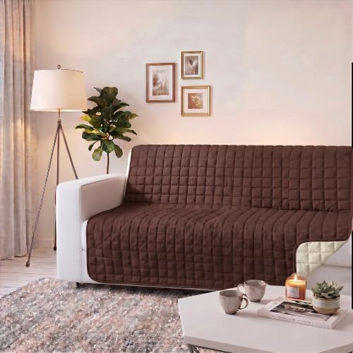 Elegant No Iron Sofa Cover ??? Waterproof ??? Sofa Protector 175 x 190 cm Microfibre Quilted and Padded ??? Washable ??? Brown/Cream