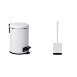 TATAY Stainless Steel Bathroom Bin with Pedal, 3L Capacity, Color White. + Silicone Toilet Brush, Flexible, with Quick Drying Ventilation, Gray Brush.