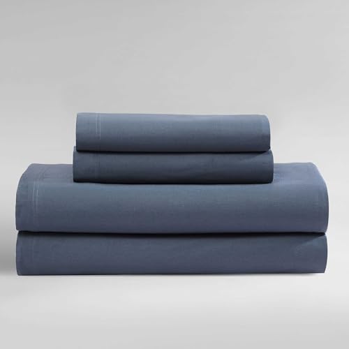 Calvin Klein - King Bed Sheets, 100% Organic Cotton Sateen Bedding Set with Deep Pockets, 300-Thread Count Silky Bedding Essentials (Organic Earth Midnight Blue, King)