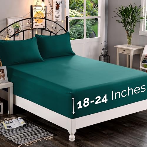 Elegant Comfort 1500 Premium Quality Fitted Sheet Ultra Soft 18-24 Inch Extra Deep Pocket - Single Fitted Sheet for High Mattress - Wrinkle Free with Smart Storage Pockets, King, Marine Teal
