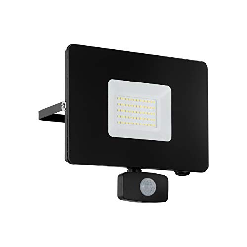 Eglo LED Outdoor Spotlight Faedo 3, 1 Flame Outdoor Light incl. Motion Detector, Sensor wall Spotlight Made of Aluminium, Colour: Black, Glass: Clear, 50 W, IP44