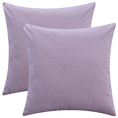 "Rythome Set of 2 Soft Velvet Throw Pillow Covers, Decorative Solid Cushion Cases for Sofa Couch and Bed - 18""x18"", Lavender"