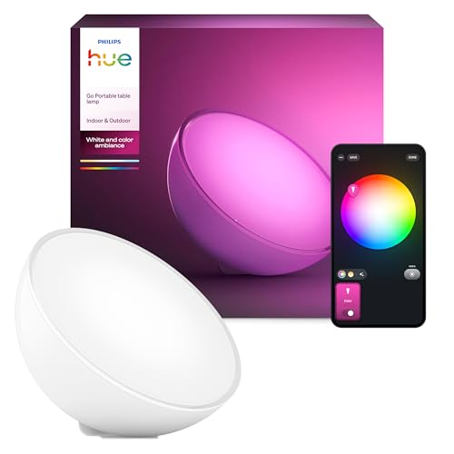 Philips Hue Go 2.0 Smart Portable Light, 1 Pack - White and Colour Ambiance Light, Smart LED, Rechargable, Up to 18 Hours of Light, Dimmable, Bluetooth App Control, Smart Home