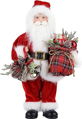 himaly Santa Claus Figure, Standing Father Christmas Figures Traditional with Gift Sack, Holiday Party Home Ornament Decoration, 32cm/ 12in