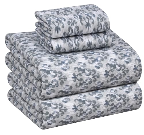 "Ruvanti 100% Brushed Cotton Flannel Sheets Twin Size 4 Piece Set - 16"" Deep Pockets - Breathable & Extra Soft, Warm & Cozy Sheets for All Seasons, Damask"