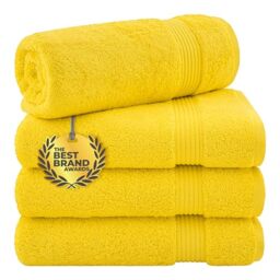 Cotton Paradise 4 Piece Turkish Bath Towels for Bathroom, 100% Cotton Extra Large Soft Plush Towels Bathroom Set, Yellow
