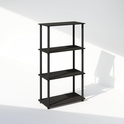 Furinno TURN-N-TUBE Book Shelf, 4-Tier Bookshelf, Bookcase with Multipurpose Compact Display Rack, 29.46 x 59.94 x 109.73 cm, for Living Room, Bedroom, Home Office, Espresso/Black