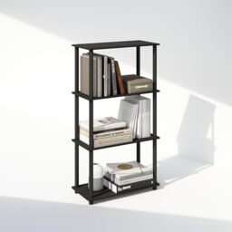Furinno TURN-N-TUBE Book Shelf, 4-Tier Bookshelf, Bookcase with Multipurpose Compact Display Rack, 29.46 x 59.94 x 109.73 cm, for Living Room, Bedroom, Home Office, Espresso/Black