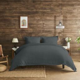 GC GAVENO CAVAILIA Premium Stripes Duvet Cover Sets - Breathable Double Bedding Set with Pillowcases - Easy Care, Soft Polyester Quilt Cover - Washable Bed Linen (200 x 200 cm) - Charcoal