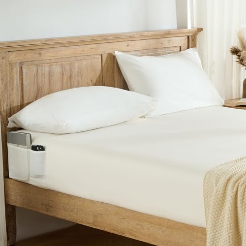 Entisn Pure Cotton Fitted Sheet, Side Pockets, King (Ivory White) - 400 Thread Count, 16-Inch Deep Pocket, Breathable Cotton, Side Storage Pockets, Machine Washable