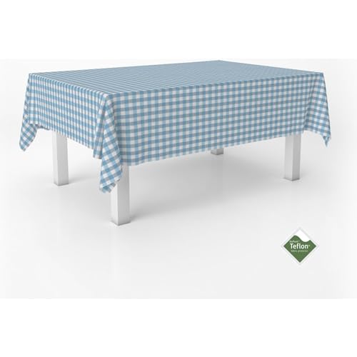 ECOMMERC3 - Stain Resistant Vichy Tablecloth for Rectangular Table Size 180 x 140 cm - Vichy Tablecloth Extra Soft and Waterproof Touch Blue