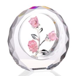 Crystal Pink Roses Bouquet Figurines, Glass Rose Flowers Romantic Gifts for Her Women - Crystal Forever Rose Flower Decor for Valentines Mothers Day Anniversary