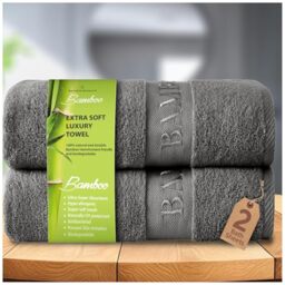 GC GAVENO CAVAILIA Bamboo Bath Sheet Extra Large (80x140cm) - 500 GSM Super Water Absorbent Towels Large Bamboo Towels 2 Pack (60% Bamboo, 40% Cotton) - Extra Soft Towel Bath Sheets - Charcoal