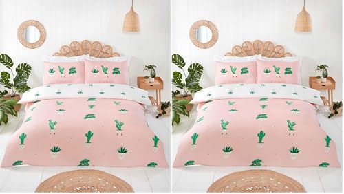 Rapport Home Microfibre Pink Pastel Single Bedding Set - Reversible Cactus Print Duvet Cover Set (Pack of 2)