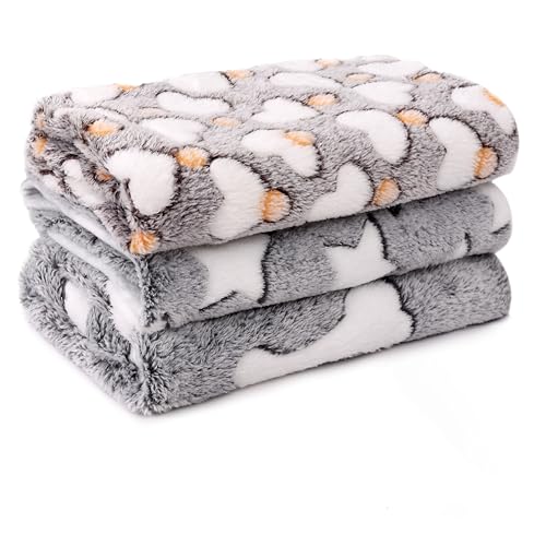 "3 Pack Cat and Dog Blanket Soft & Warm Fleece Flanne Pet Blanket, Great Pet Throw Sleep Mat for Puppy Cats Small Medium & Large Dogs Cute Star/Love/Bone(Large 40"" x 30"")"