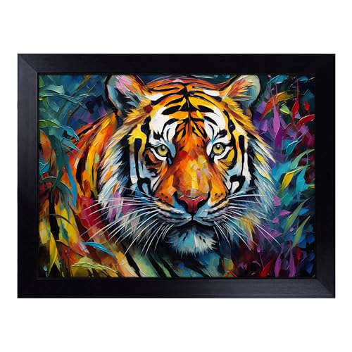 Lap Tray with Bean Bag Cushion, Tiger Abstract - Handmade in the UK, Raised Wooden Edge, Padded Cushion, Heat-Resistant Wipe-Clean Surface, for Meals, Laptops and Crafts