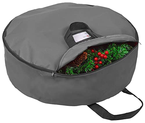 "Primode Wreath Storage Bag 48"" - Garland Wreaths Container with Handles- Durable 600D Oxford Polyester Material Xmas Holiday Wreaths Storage Holder (Gray)"
