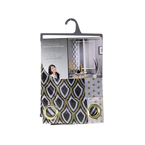 Douceur d'Intérieur, Galileo Net Curtain with Eyelets 140 x 240 cm Black Transfer Print Voile