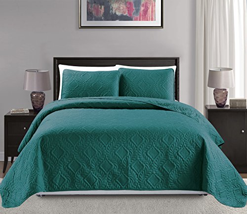 Mk Collection 3pc King/California King Over Size Diamond Bedspread Bed Cover Embossed Solid Turquoise New