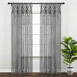 "Lush Decor Boho Macrame Textured Cotton Window Curtain/Room Divider/Doorway/Wall Decor, 95"" L x 40"" W, Gray"