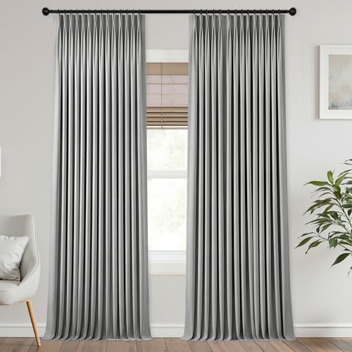 Mrs.Naturall Grey Pinch Pleated Linen Blackout Curtains 42 by 96 for Dining Room