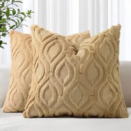 decorUhome Set of 2 Faux Fur Cushion Covers, 50x50 cm, Taupe