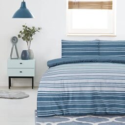 Sleepdown Duvet Cover Set - Teal - Textured Stripe - Reversible Quilt Cover Easy Care Bed Linen Soft Cosy Bedding Sets with Pillowcases - King (230cm x 220cm)