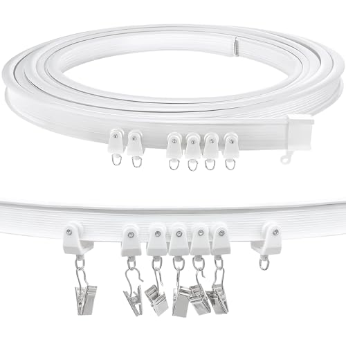TOKPLNU Ceiling Curtain Track, Flexible Bendable Curtain Track 12Ft Curved Sliding Ceiling Track Set System for Room Divider Curtain Rail Track Wall Mount for RV Bay Window