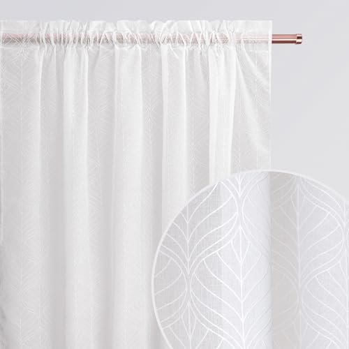 ROOM99 La Rossa Curtain with Ruffle Tape, 140 x 240 cm, Width x Height Living Room, Transparent Modern Curtain Scarf, Living Room, Bedroom for Rail System, Patterned White, 1 Piece