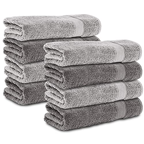Komfortec Set of 8 Hand Towels 50 x 100 cm 100% Cotton Terry Towelling Soft Anthracite Grey/Silver