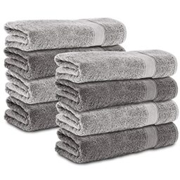 Komfortec Set of 8 Hand Towels 50 x 100 cm 100% Cotton Terry Towelling Soft Anthracite Grey/Silver