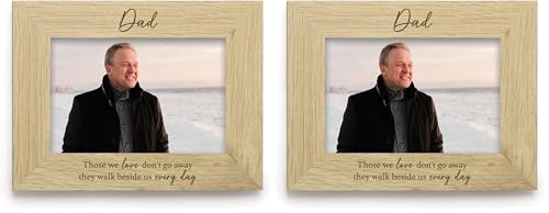 "eBuyGB Dad Memorial Photo Frame, In Loving Memory Wooden Picture Frame, Engraved Remembrance Keepsake, Loved One Sympathy Gift, 4""x6"", Brown (Pack of 2)"